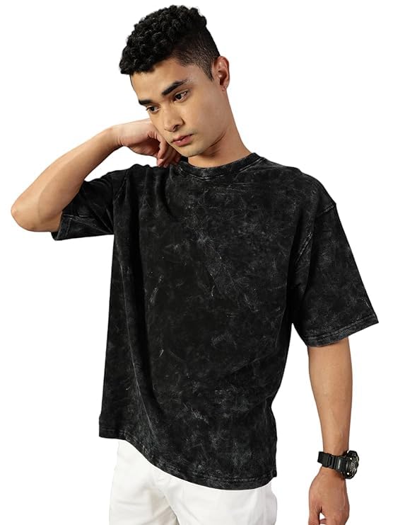 Men Black Graphic Printed Oversized Half Sleeve T-Shirt