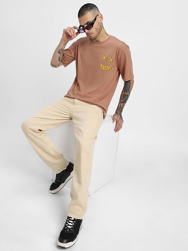 Pure Cotton Oversized Losse Fit Half Sleeve Printed Round Neck T-Shirt for Men