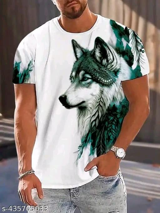 Printed Round Neck Cotton Blend White T-Shirt
